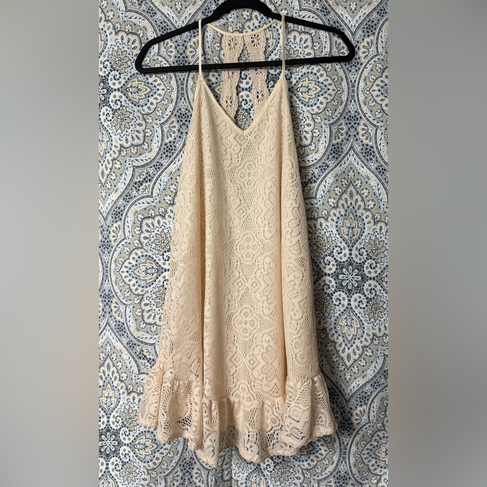 Umgee- Fully Lined Cream Lace Mini Dress, Sz Small, EUC!